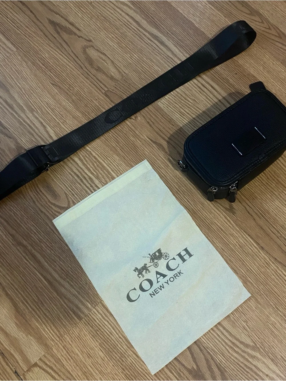 Coach Black Pebbled Leather Phone Case with Logo Patch